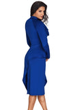 Royal Blue Asymmetric Peplum Style Pussy Bow Dress