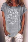 Casual Loose Letters Print Gray T-shirt