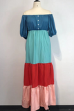 Colour Casual Solid Split Joint Off the Shoulder Cake Skirt Dresses