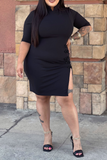 Black Sexy Solid Hollowed Out V Neck Pencil Skirt Plus Size Dresses