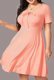 Yellow Casual Solid Split Joint Square Collar Cake Skirt Plus Size Dresses