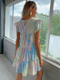 tie dye flutter sleeve mini tiered dress