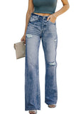 High Rise Washed Distressed Flare Jeans