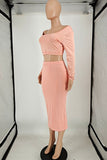 Orange Sexy Casual Solid Backless Square Collar Long Sleeve Two Pieces