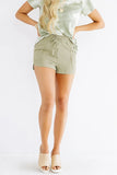 Army Green Drawstring Elastic Waist Casual Shorts with Pockets