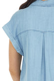 Short Sleeve Buttoned Denim Shirt with Pocket