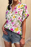 floral button front v neck blouse
