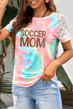 SOCCER MOM Graphic Lace Raglan Sleeve Tie-dye T-shirt