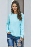 Zip Detail Light Blue Pullover Sweatshirt