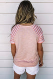 Crewneck Raglan Sleeve Striped Patchwork T-shirt