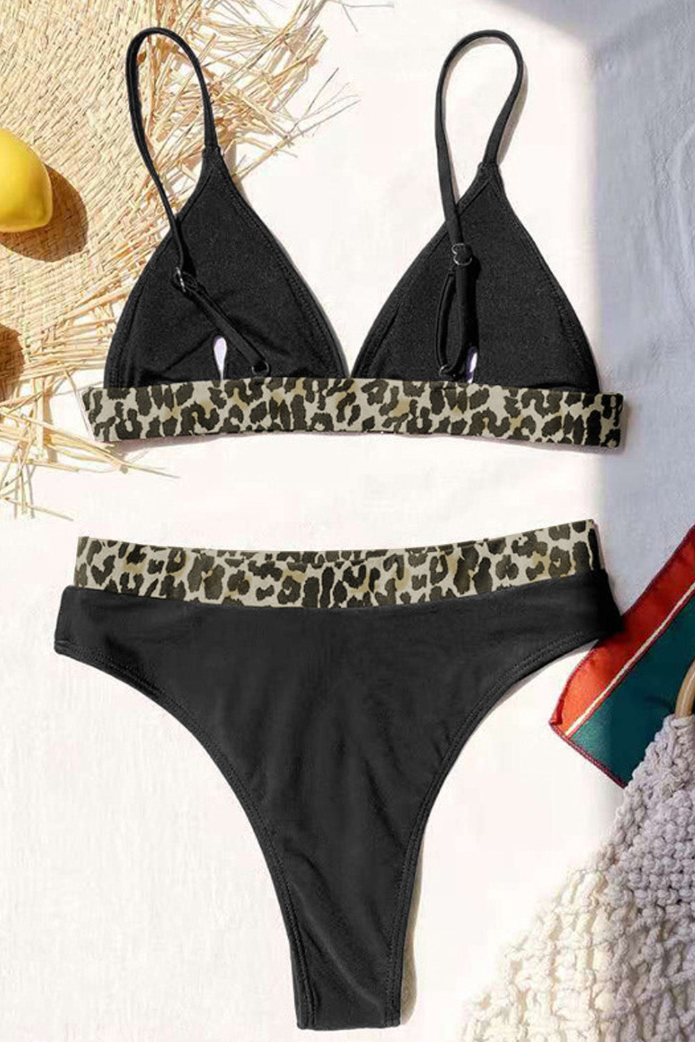 Leopard Splicing High Waisted Bikini