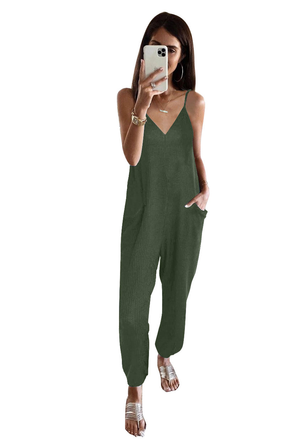 Sleeveless Wide Leg Loose Jumpsuit with Pocket