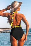 Sunflower Halter Plunging One-piece Swimsuit