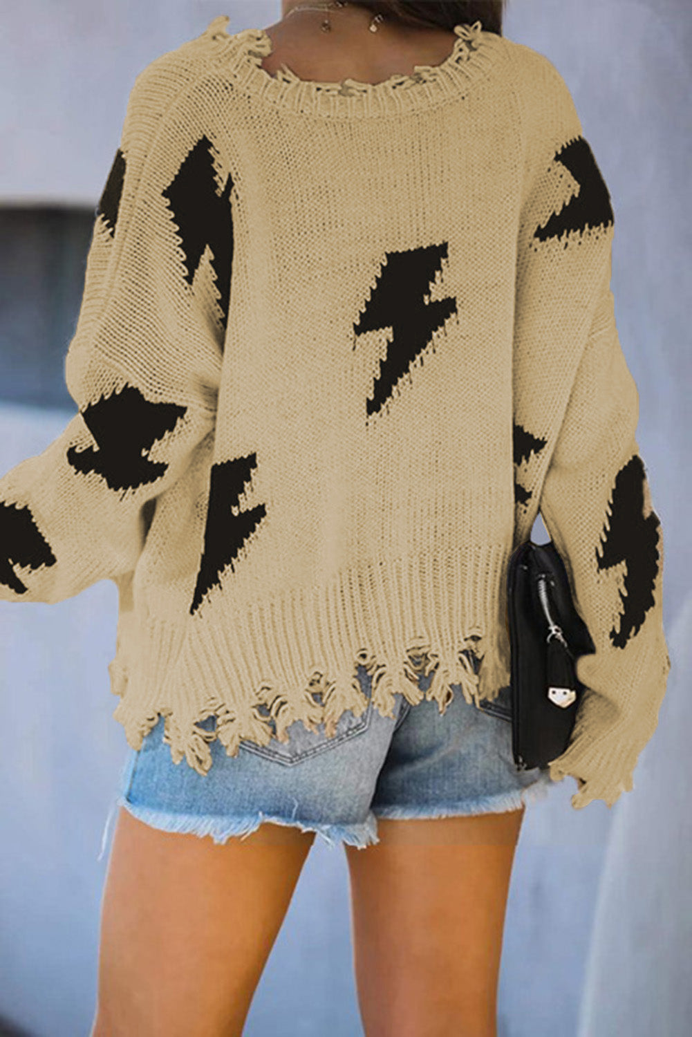 Khaki Distressed Knit Bolt Sweater