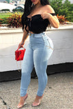 Medium Blue Fashion Casual Solid Ripped Plus Size Jeans