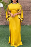 Yellow Elegant Solid Split Joint O Neck Straight Dresses