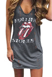 Casual ROLLING STONES V Neck Cotton Dress