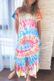 Multicolor Tie-dye V Neck T-shirt Maxi Dress with Slits