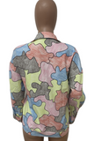 Multicolor Casual Print Split Joint Turndown Collar Outerwear