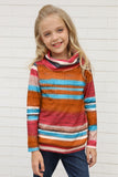 Multicolor Cowl Neck Girl's Striped Sweatshirt
