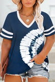 Plus Size Tie-dyed Striped Short Sleeve V Neck T-shirt