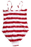 Flag Striped Star Tassel Little Girl Swimsuit