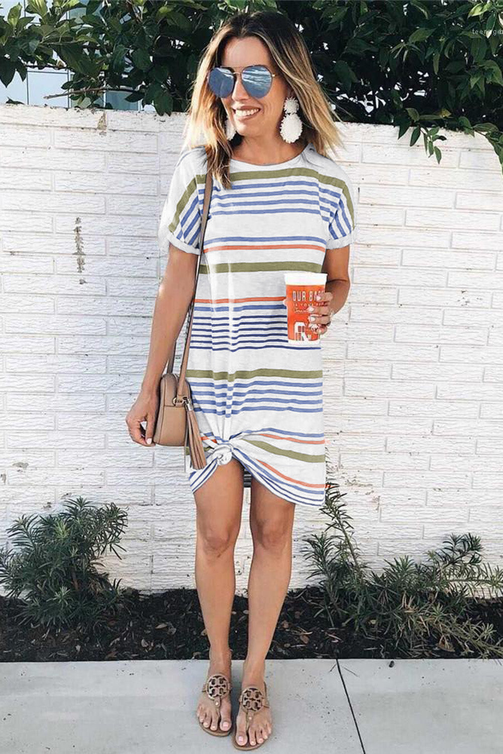 Short-Sleeved Striped T-shirt Mini Dress