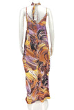 Brown Casual Print Split Joint Spaghetti Strap Sling Dress Dresses (Contain The Scarf)