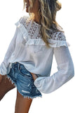 Hollow-out Ruffle Long Sleeve Blouse