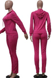 Rose Red Casual Solid Split Joint Zipper Hooded Collar Long Sleeve Two Pieces