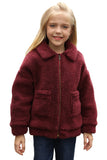 Wine Red Lapel Zipper Pockets Girl's Sherpa Coat