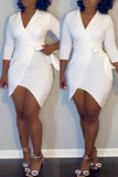 White Fashion Casual Sweet Solid Bandage V Neck Dresses