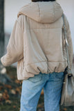 Beige Zipper Hooded Coat with Pocket