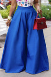 Dark Blue Casual Solid Split Joint Loose High Waist Wide Leg Solid Color Bottoms