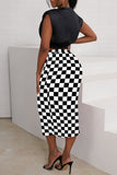 Black Casual Plaid Print Split Joint O Neck Two Pieces