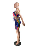Multicolor Sexy Casual Print Bandage Hollowed Out U Neck Sleeveless Two Pieces