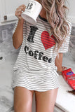 I Love Coffee Graphic Striped Pajamas Dress