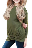 Army Green Twist Knot Detail Long Sleeve Girl's Top