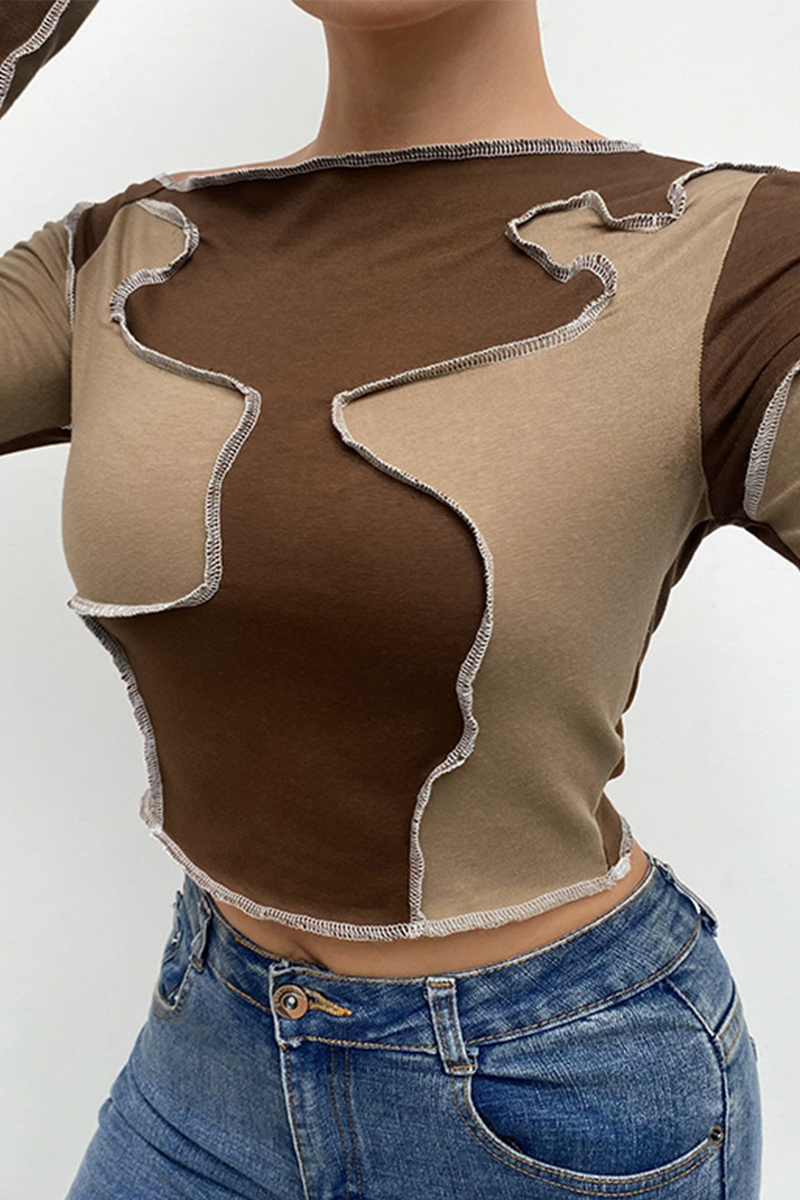 Brown Sexy Solid Split Joint One Shoulder Tops