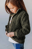 Buttoned Solid Fleece Girl's Coat