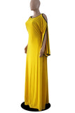 Yellow Elegant Solid Split Joint O Neck Straight Dresses