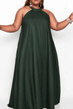 Ink Green Elegant Solid Split Joint Halter Straight Plus Size Dresses