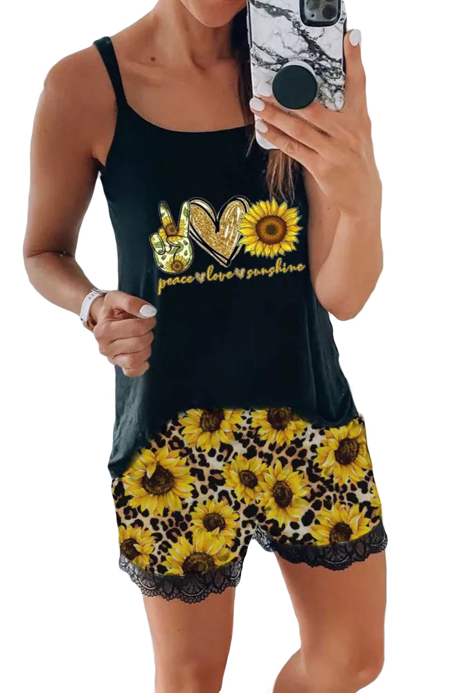 Sunflower Lace Cami Loungewear Set