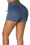 Lace Up Front Cotton Jean Shorts