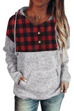 Plaid Splicing Pocketed Gray Hoodie