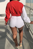 Red Fashion Casual Patchwork Bandage O Neck Long Sleeve Two Pieces
