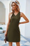 Army Green Chest Pocket Tank Mini Dress