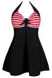 White Stripes Black One-piece Swimdress