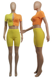 Yellow Sexy Solid Split Joint Half A Turtleneck Short Sleeve Two Pieces