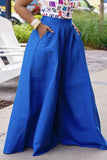 Dark Blue Casual Solid Split Joint Loose High Waist Wide Leg Solid Color Bottoms